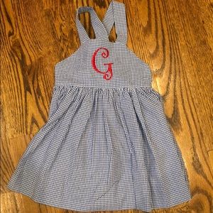 Kelly’s Kids blue gingham dress with embroidered G in red size 7:8 NWOT